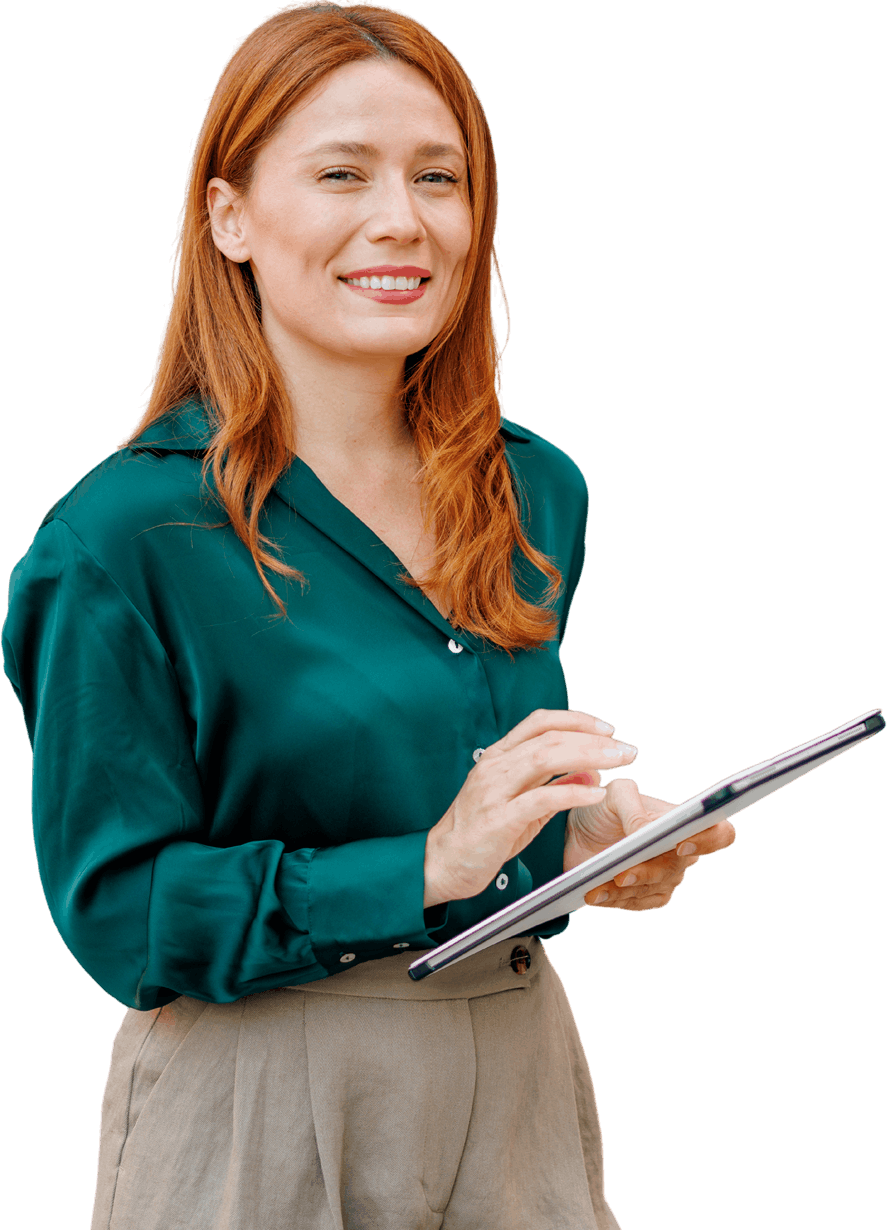 Woman holding tablet smiling