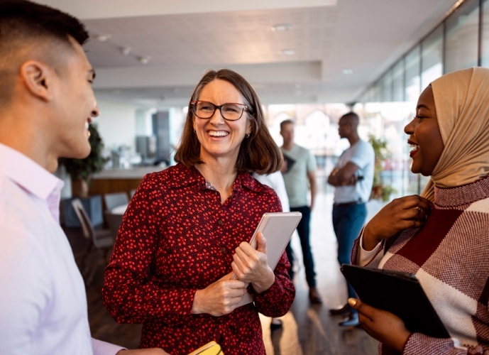 Students and teacher talking