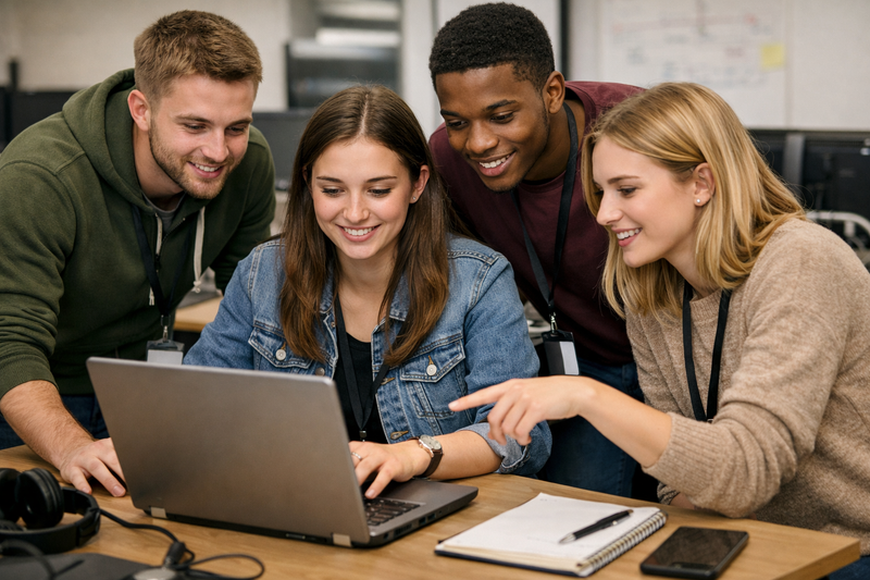 IT Apprentices Collaborating Around Laptop-1